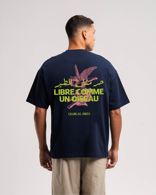 تي شيرت كولينج أول أنجلز حر مثل الطير كحلي