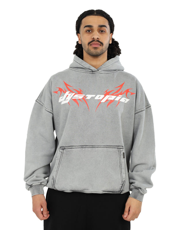 هودي ديستوبيا رمادي مغسول بطبعة الرعد