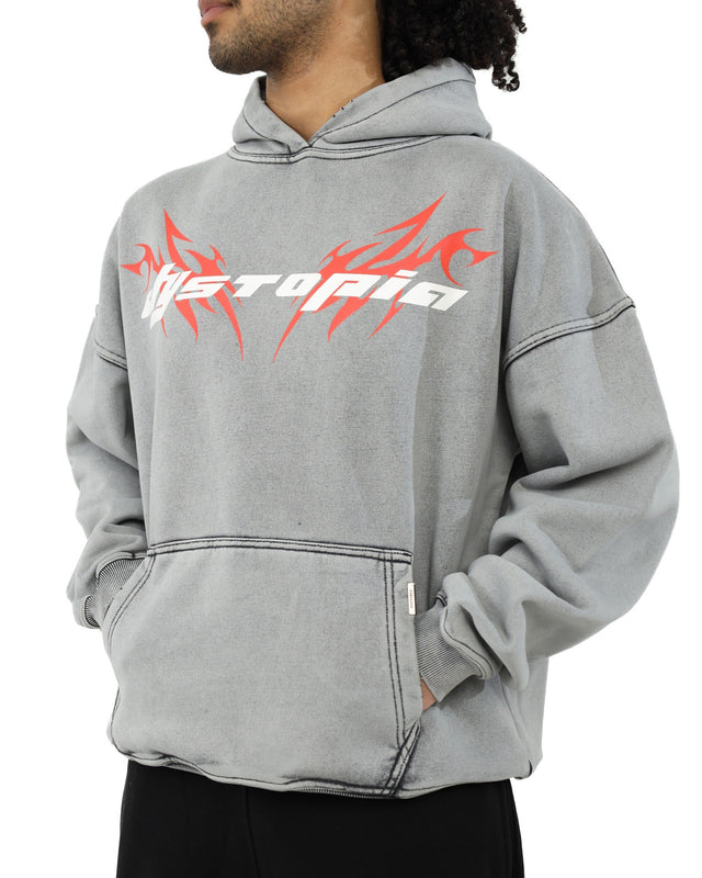 هودي ديستوبيا رمادي مغسول بطبعة الرعد