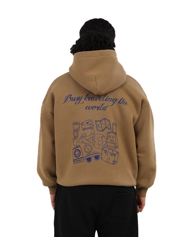 Brown Busy Traveling The World Hoodie