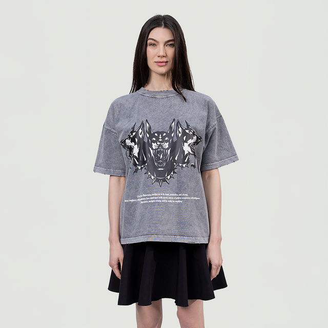 تي شيرت"دوبرمان" رمادي مغسول