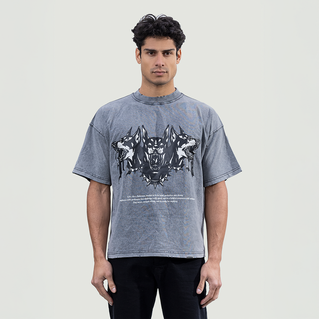 تي شيرت"دوبرمان" رمادي مغسول