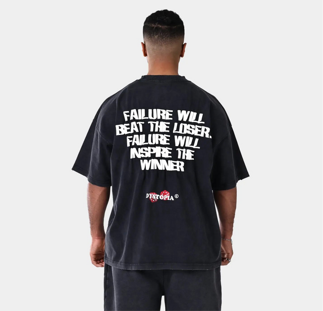 تي شيرت "إخفاق" رمادي غامق مغسول