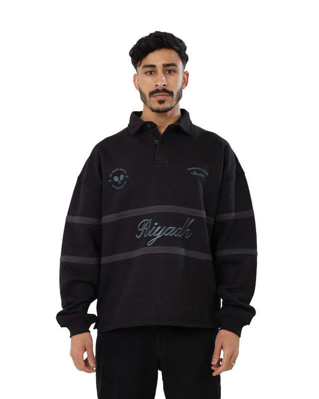 Black Riyadh Tennis Polo Sweater
