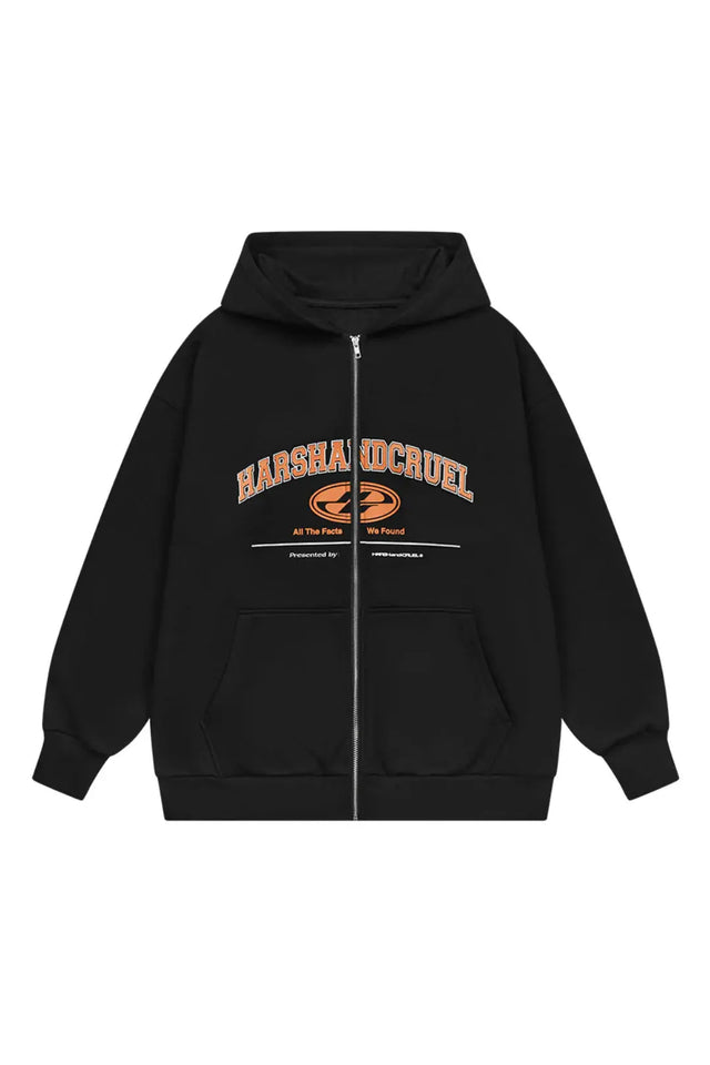 H&C Black Zip Up Hoodie College HC9300 Harsh & Cruel