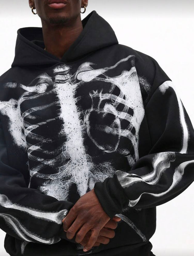 هودي سومون أسود بطبعة هيكل