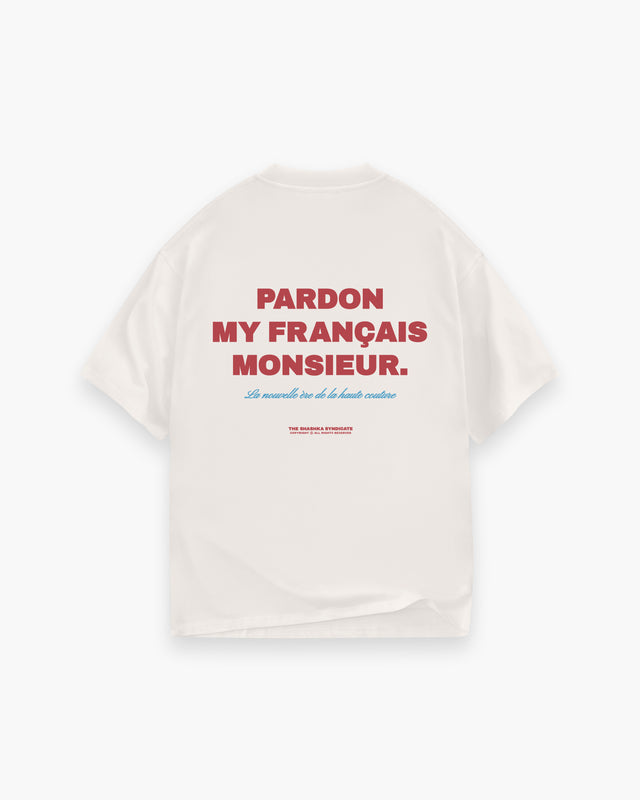 Cream Pardon My French in Blue & Red T-shirt