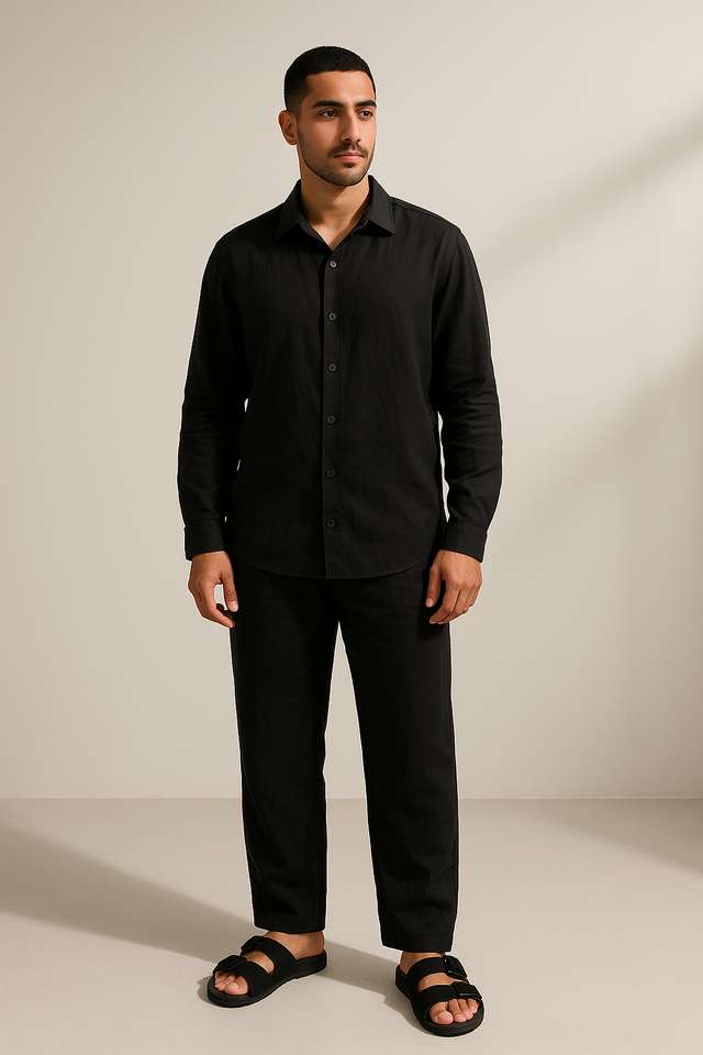 بنطلون أسود تشابتر × R1 كتان