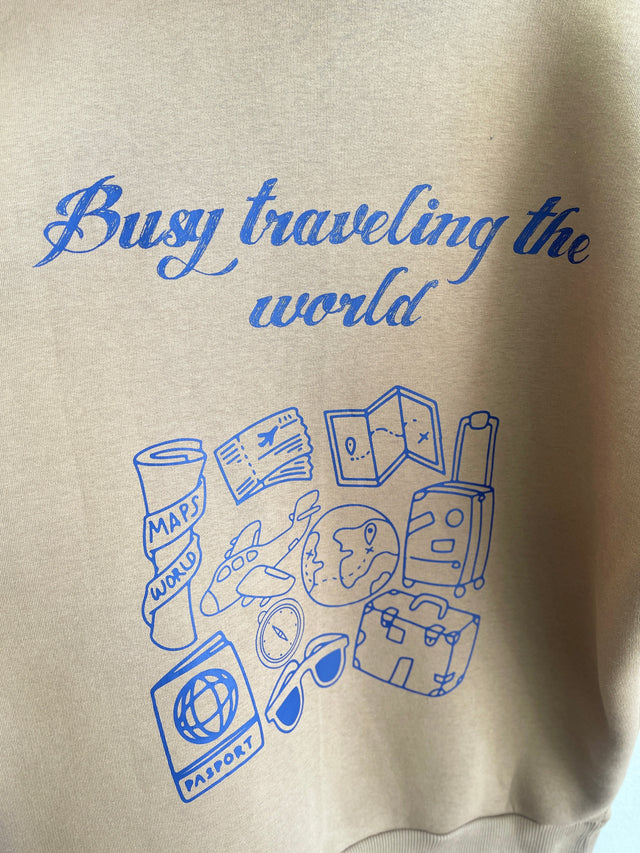 Brown Busy Traveling The World Hoodie