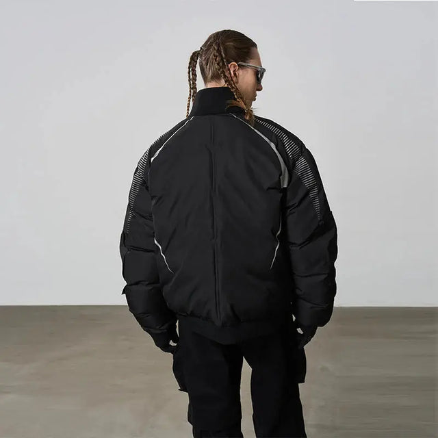 Black Silver Logo Down Jacket Harsh & Cruel