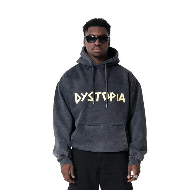 Dark Gray Logo Tape Hoodie Dystopia