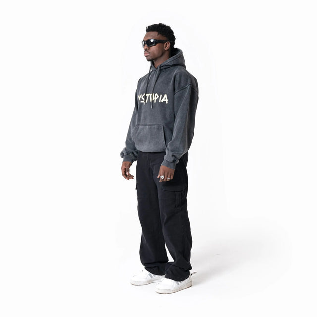 Dark Gray Logo Tape Hoodie Dystopia