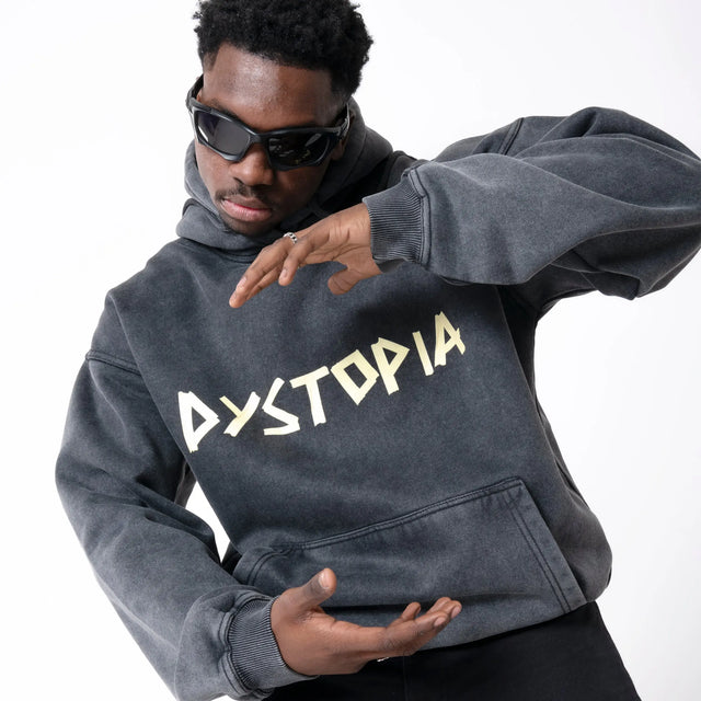 Dark Gray Logo Tape Hoodie Dystopia