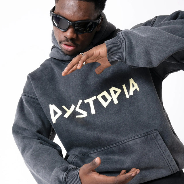 Dark Gray Logo Tape Hoodie Dystopia