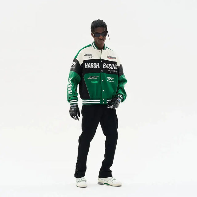 Green Woolen Racing Jacket Harsh & Cruel