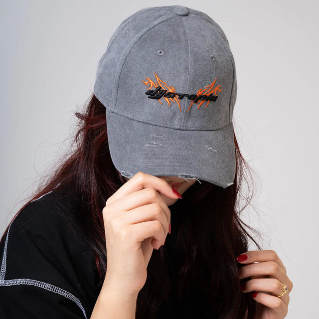 Grey Cap with Black and Orange Logo Dystopia