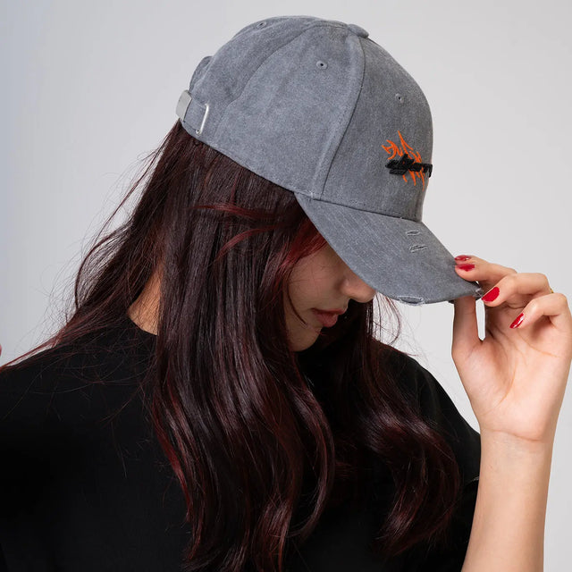 Grey Cap with Black and Orange Logo Dystopia