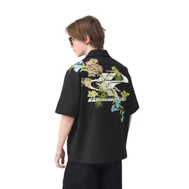 H&C Black Embroidered Floral Shirt Harsh & Cruel