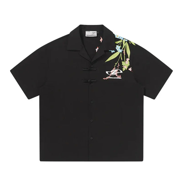 H&C Black Embroidered Floral Shirt Harsh & Cruel