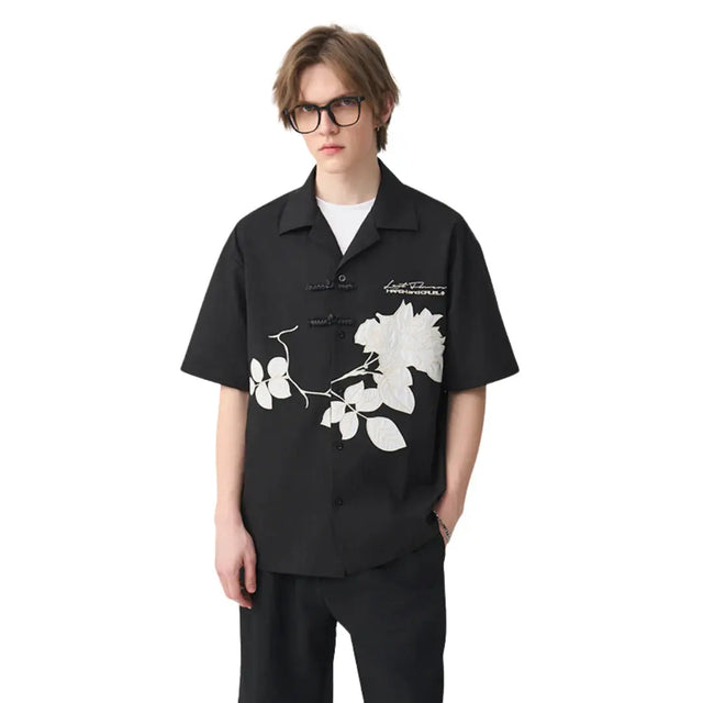 H&C Black Embroidered Flower Shirt Harsh & Cruel