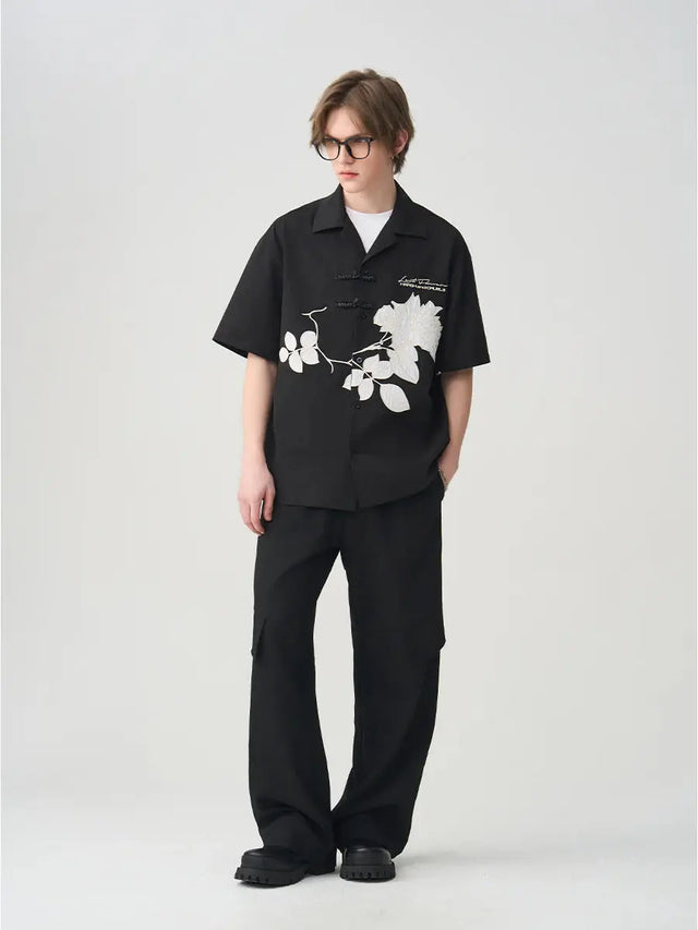 H&C Black Embroidered Flower Shirt Harsh & Cruel