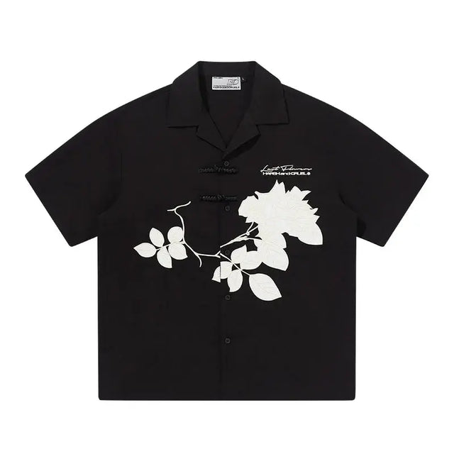 H&C Black Embroidered Flower Shirt Harsh & Cruel