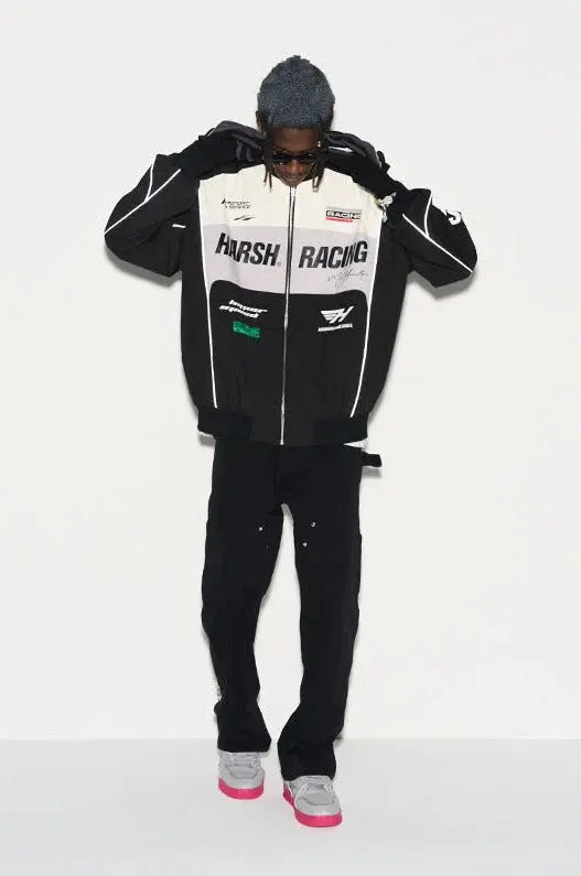 H&C Black Retro Motorcycle Racing Jacket Harsh & Cruel