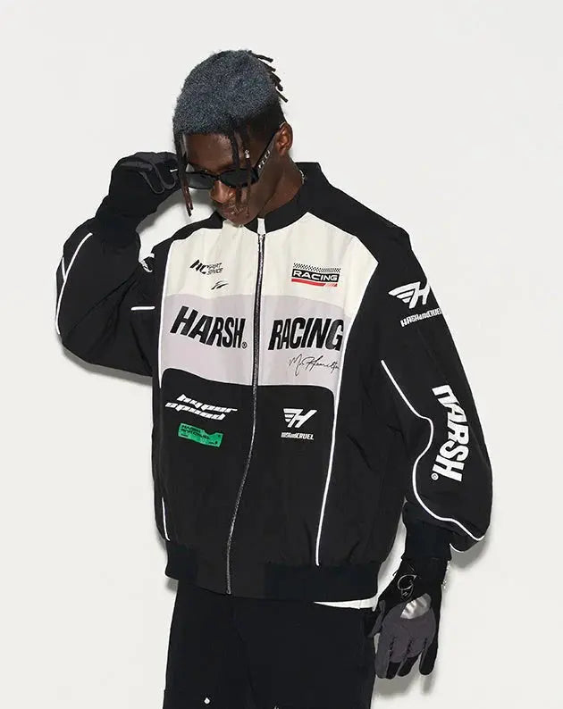 H&C Black Retro Motorcycle Racing Jacket Harsh & Cruel