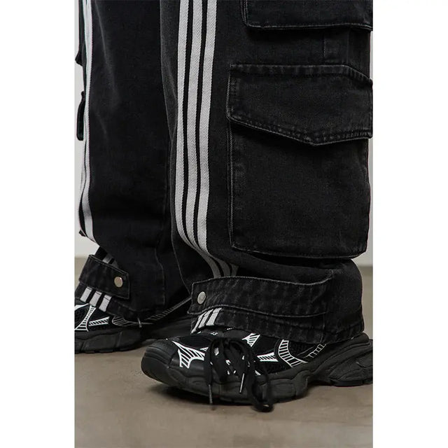 H&C Black Wide Denim with Strips Harsh & Cruel