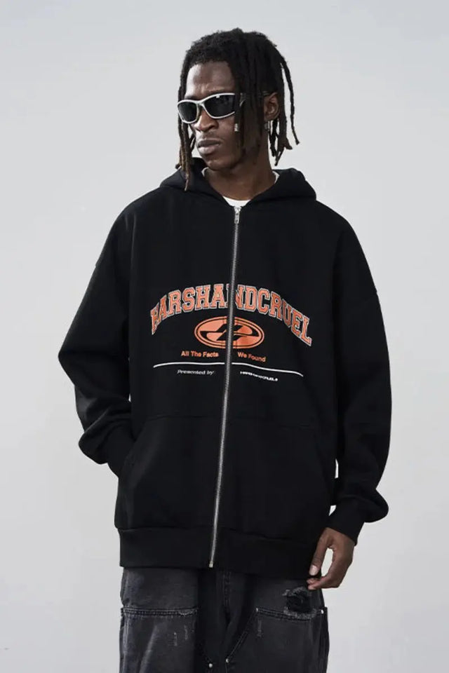 H&C Black Zip Up Hoodie College HC9300 Harsh & Cruel