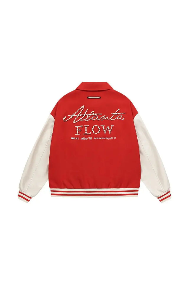 H&C Red Pearl Embroidered Varsity Jacket Harsh & Cruel