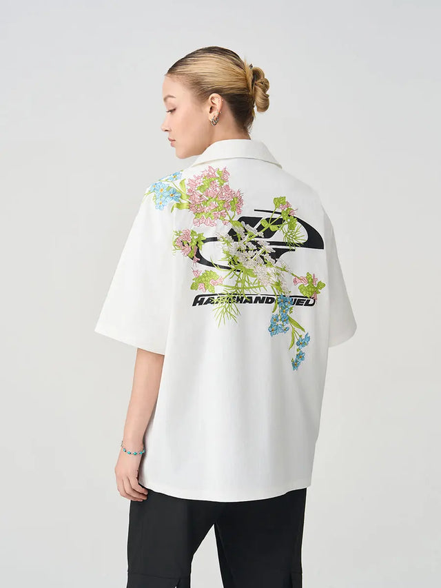 H&C White Embroidered Floral Shirt Harsh & Cruel