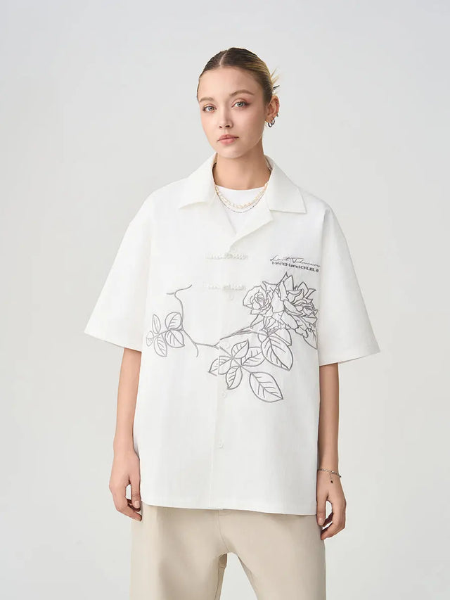 H&C White Embroidered Flower Shirt Harsh & Cruel