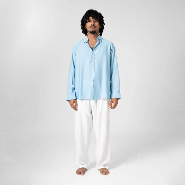 Powder Blue Linen Shirt Seemly