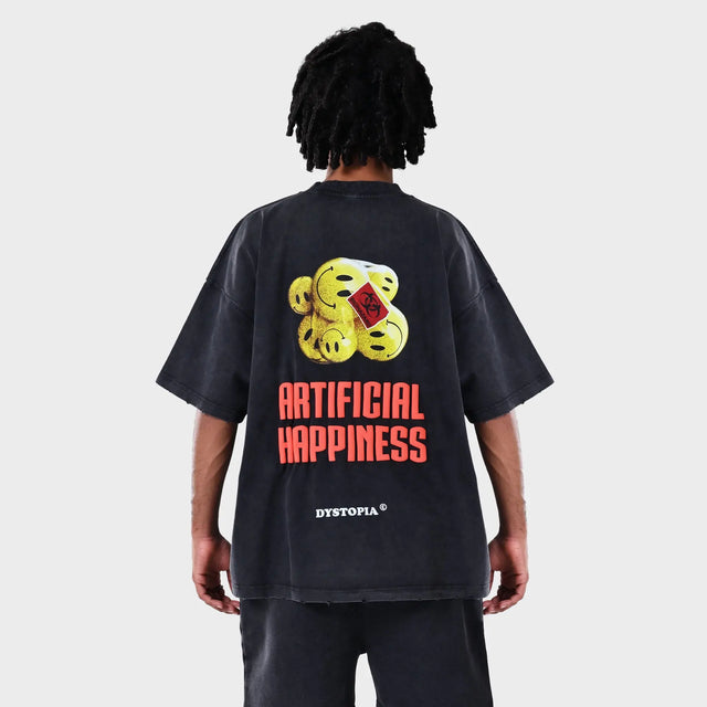 Washed Gray "Artificial Happiness" T-shirt Dystopia