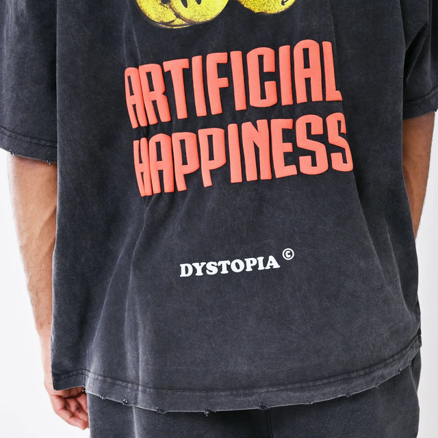 Washed Gray "Artificial Happiness" T-shirt Dystopia